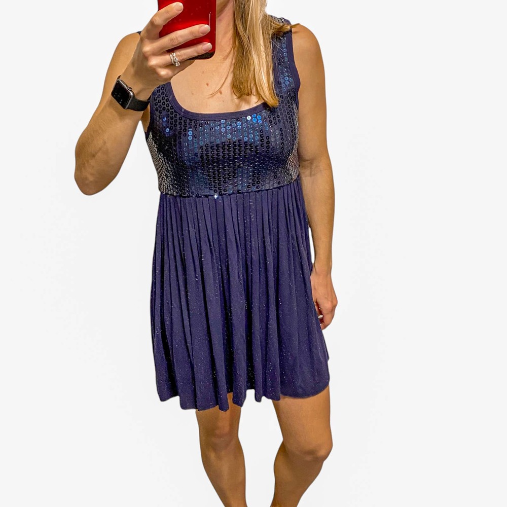 Bailey44 Barneys Babydoll Coop Blue Sequin Super Nova Mini Dress Size Small - Picture 2 of 13